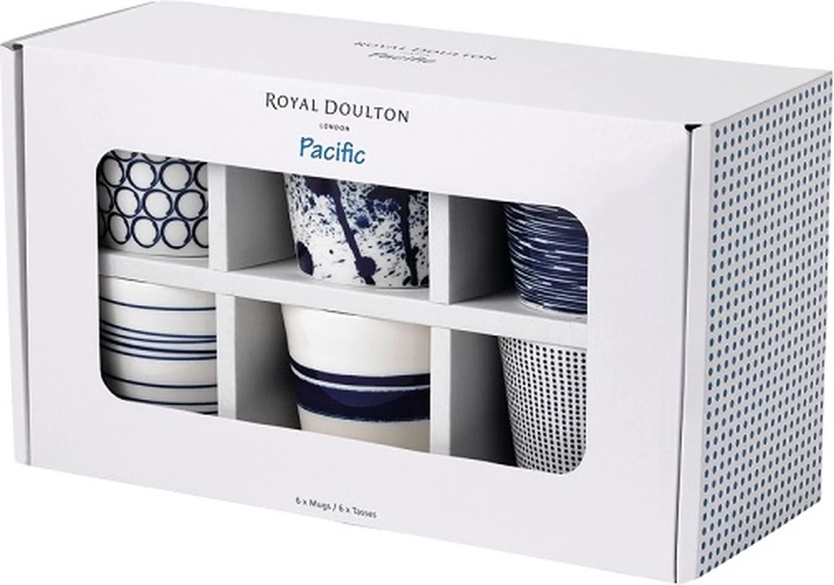 Royal Doulton Pacific - 6x Mok / Beker - Porselein - Wit / Blauw - 450 Ml - Set Van 6 Mokken 10 Royal Doulton Pacific - 6x Mok / Beker - Porselein - Wit / Blauw - 450 Ml - Set Van 6 Mokken - Afbeelding 8
