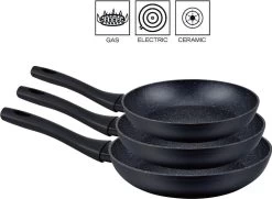 Royal Swiss 3-delige Set Van Koekenpannen Met Anti-aanbaklaag - Zwart