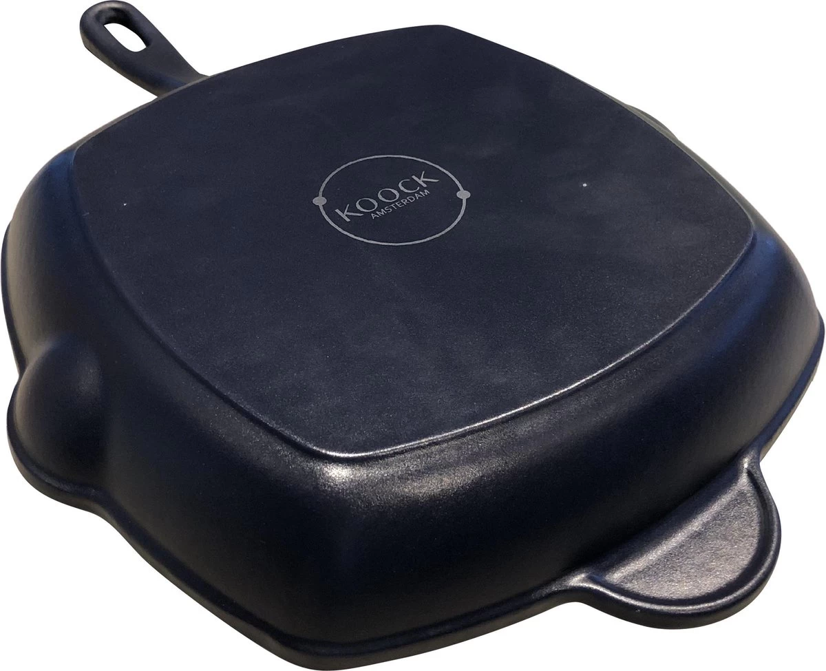 Koock Amsterdam® Grillpan - Geëmailleerd Gietijzer - Geschikt Voor Alle Warmtebronnen - Mat Blauw 4 Koock Amsterdam® Grillpan - Geëmailleerd Gietijzer - Geschikt Voor Alle Warmtebronnen - Mat Blauw - Afbeelding 2