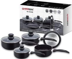 Herzberg HG-5003BK: 8 Pieces Marble Cookware Set - Black -Keuken Verkoop 1200x987