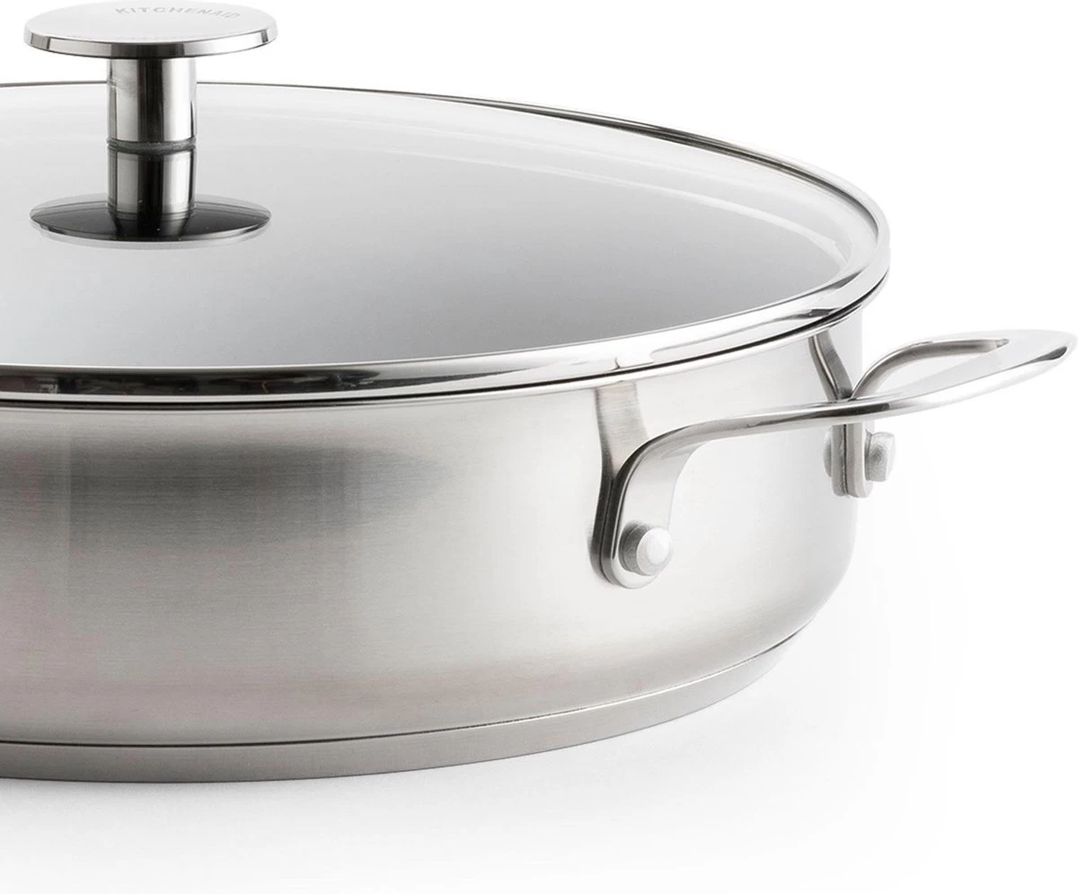 KitchenAid Stainless Steel Hapjespan Met Glazen Deksel ø28cm - RVS - Inductie - Anti-aanbak 7 KitchenAid Stainless Steel Hapjespan Met Glazen Deksel ø28cm - RVS - Inductie - Anti-aanbak - Afbeelding 5