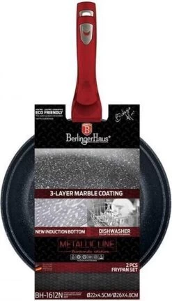 Berlinger Haus 1612 - Set Van 2 Granietpannen - Koekenpan - Rood Metallic - Burgundy Line - 22 En 26 Cm -Keuken Verkoop 686x1200