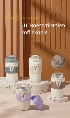 Floraweg Cup - Drinkbeker To GO- Lekvrij Dubbelwandig ,RVS 316, Thermosbeker Koffiebeker- Koffie En Thee - 400ml Zwart -Keuken Verkoop 719x1200