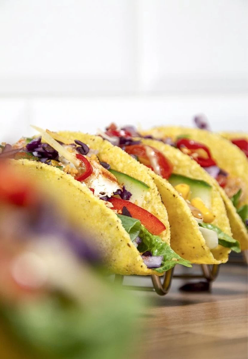 Krumble Taco Houder - Taco En Tortilla Houder Voor 4 Stuks - Serveerschalen - Koken & Tafelen - Kookgerei - Snack- & Tappasschalen - Metaal - Zilver 6 Krumble Taco Houder - Taco En Tortilla Houder Voor 4 Stuks - Serveerschalen - Koken & Tafelen - Kookgerei - Snack- & Tappasschalen - Metaal - Zilver - Afbeelding 4