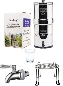 Big Berkey Set: Waterfilter 8,5L + RVS Kraantje + Standaard